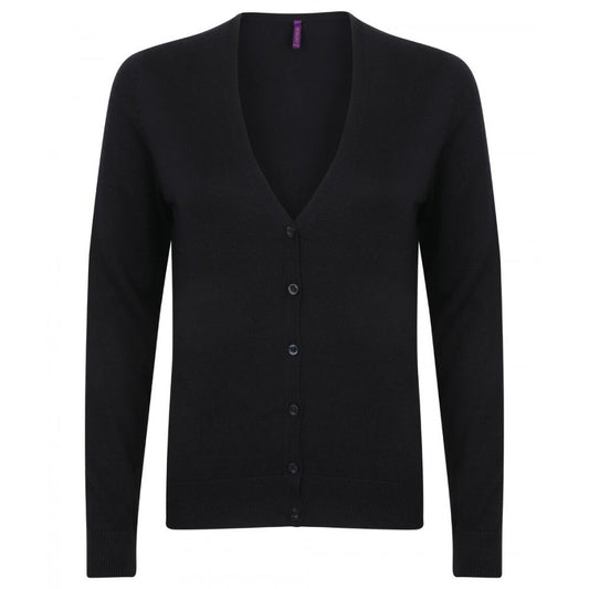 Black - Front - Henbury Womens-Ladies V-Neck Button Up Cardigan