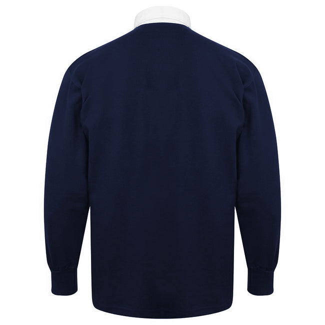 Navy-White - Side - Front Row Long Sleeve Classic Rugby Polo Shirt