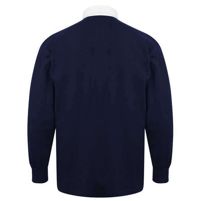 Navy - Back - Front Row Kids Unisex Long Sleeve Plain Rugby Sports Polo Shirt