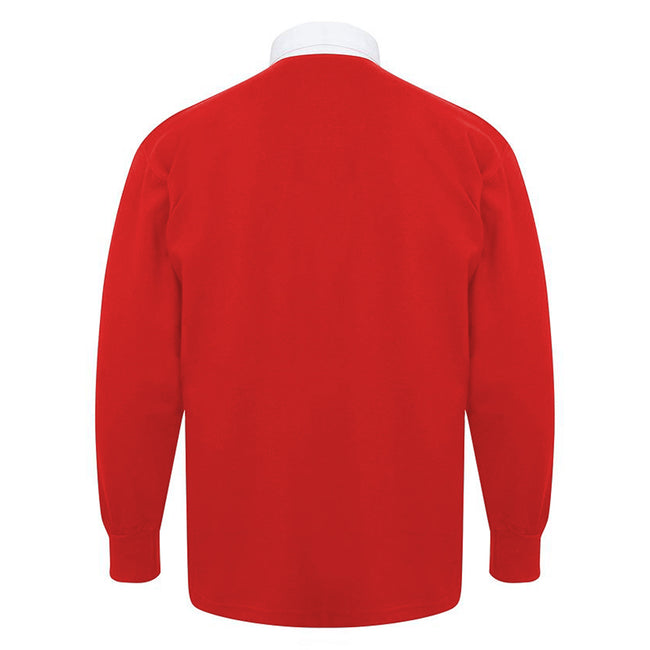 Red - Back - Front Row Kids Unisex Long Sleeve Plain Rugby Sports Polo Shirt