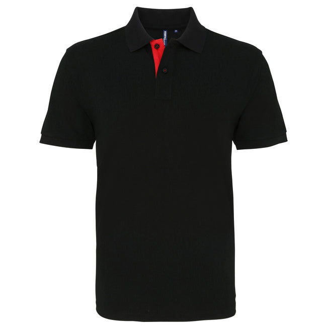 Black- Red - Front - Asquith & Fox Mens Classic Fit Contrast Polo Shirt