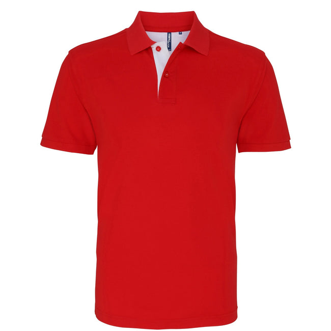 Red- White - Front - Asquith & Fox Mens Classic Fit Contrast Polo Shirt