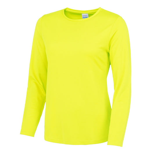 Electric Yellow - Front - AWDis Just Cool Womens-Ladies Girlie Long Sleeve T-Shirt