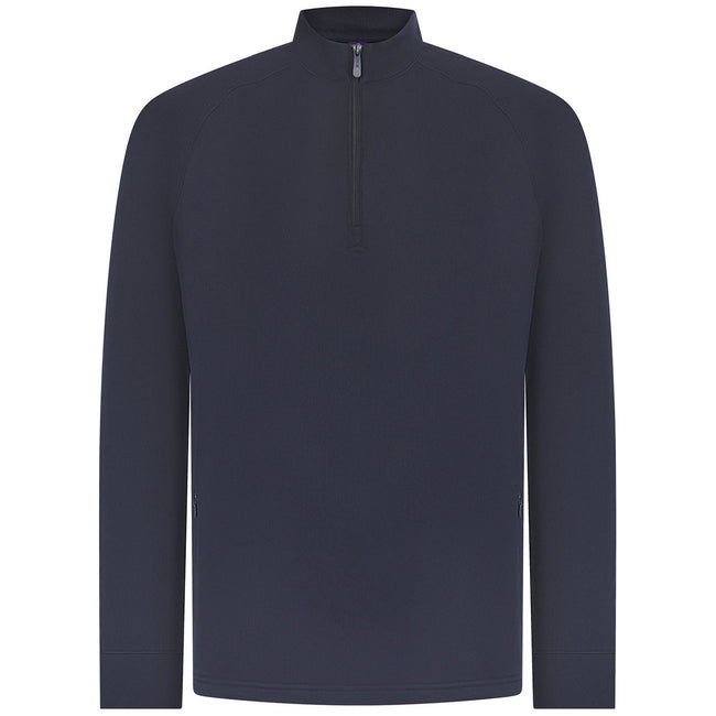 Navy - Front - Henbury Mens Quarter Zip Long Sleeve Top
