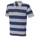 Heather Grey-Navy - Front - Front Row Mens Striped Pique Polo Shirt