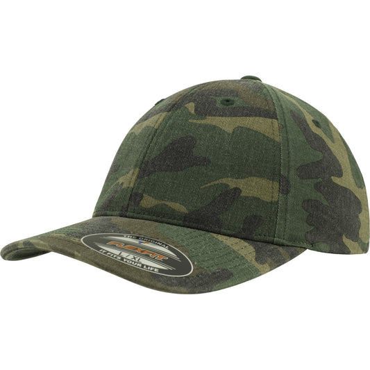 Green Camo - Front - Flexfit Garment Washed Camo Baseball Cap