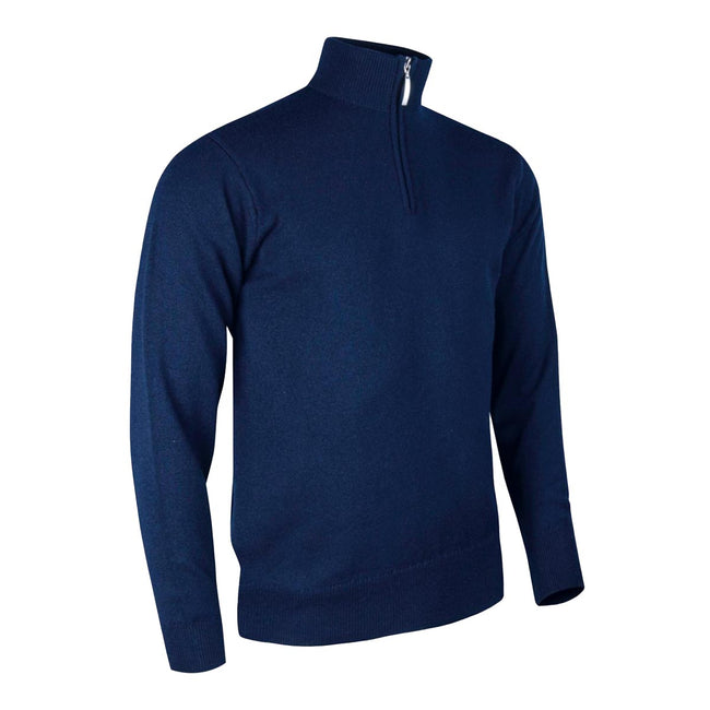 Navy - Front - Glenmuir Oban - Lambswool 1-4 Zip Sweater - Sweatshirt