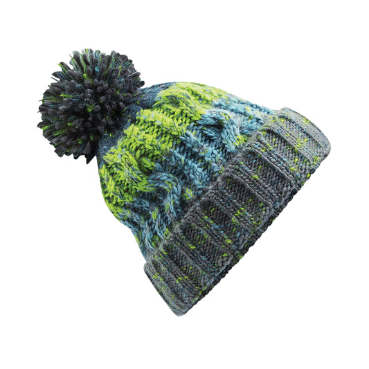 Electric Grey - Front - Beechfield Unisex Adults Corkscrew Knitted Pom Pom Beanie Hat