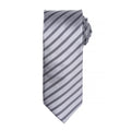 Silver-Dark Grey - Front - Premier Mens Double Stripe Pattern Formal Business Tie