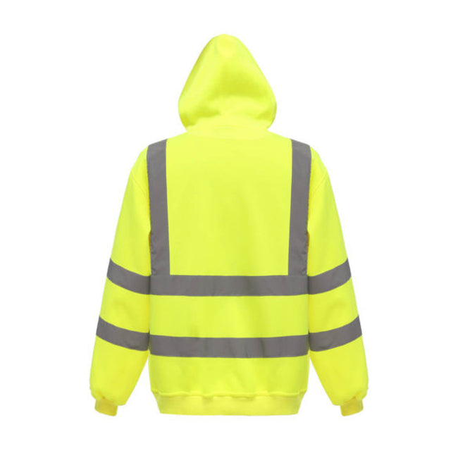 Yellow - Back - Yoko Mens Hi Visibility Full Zip Reflective Work Hoodie