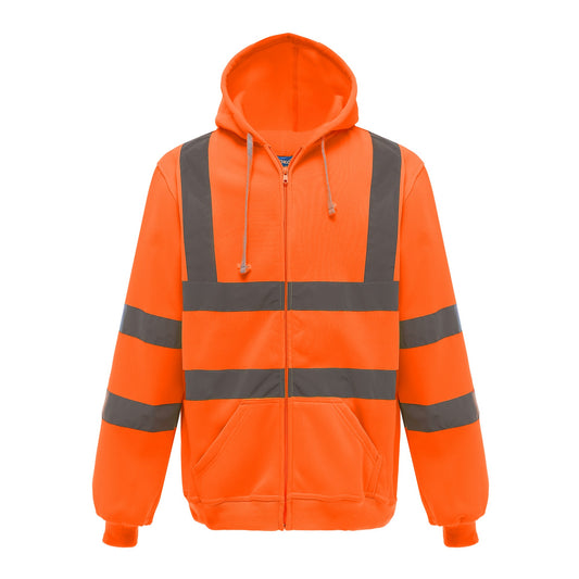 Orange - Front - Yoko Mens Hi Visibility Full Zip Reflective Work Hoodie