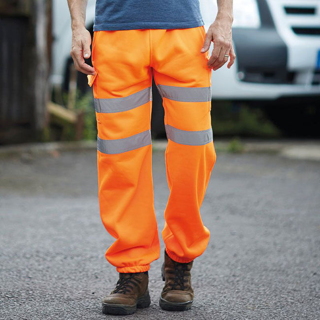 Orange - Back - Yoko Mens Hi Visibility Reflective Work Jogging Bottoms