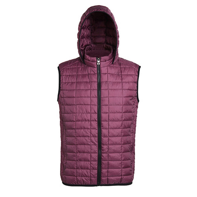 Mulberry - Front - 2786 Mens Honeycomb Zip Up Hooded Gilet-Bodywarmer