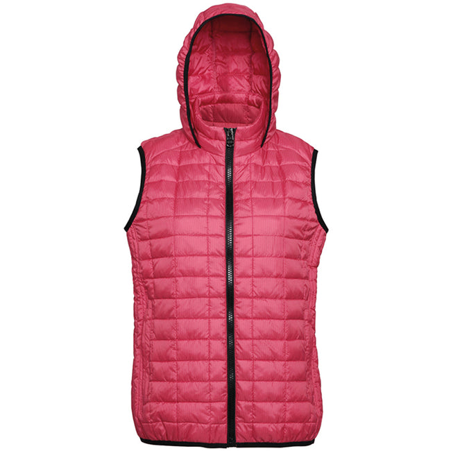 Red - Front - 2786 Womens-Ladies Honeycomb Zip Up Hooded Gilet-Bodywarmer