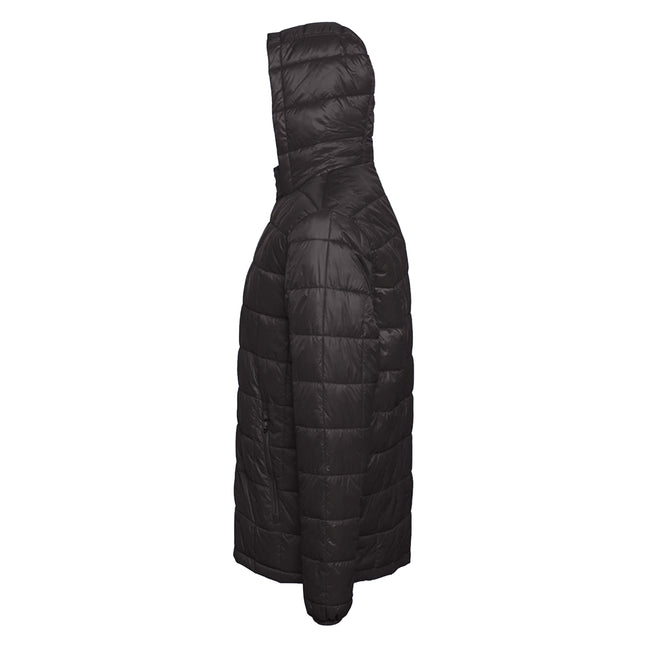 Black - Side - 2786 Mens Box Quilt Hooded Zip Up Jacket