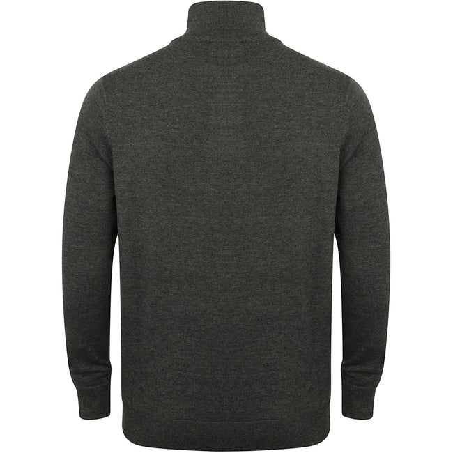 Grey Marl - Back - Henbury Mens 1-4 Zip Long Sleeve Jumper