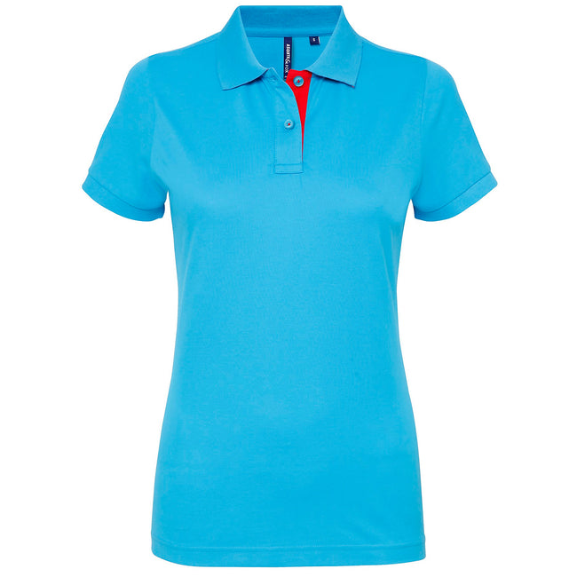 Turquoise- Red - Front - Asquith & Fox Womens-Ladies Short Sleeve Contrast Polo Shirt