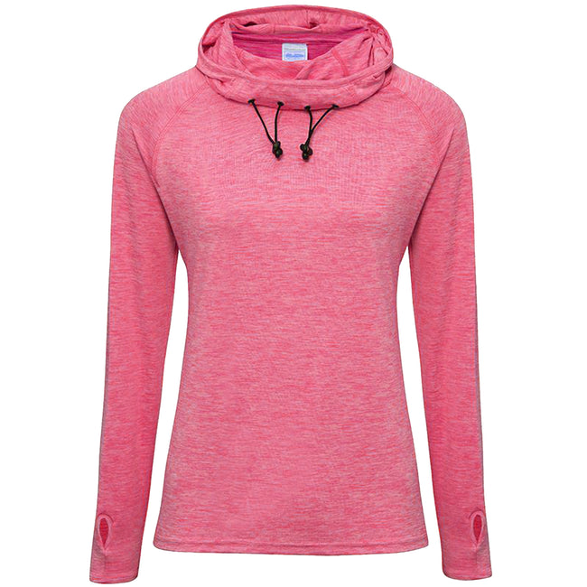 Electric Pink Melange - Front - AWDis Just Cool Womens-Ladies Girlie Cowl Neck Baselayer Top