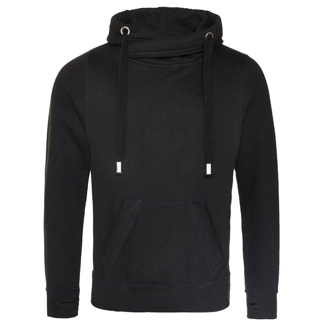 Jet Black - Front - AWDis Hoods Mens Cross Neck Hoodie