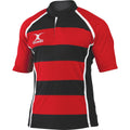 Red- Black Hoops - Front - Gilbert Rugby Mens Xact Game Day Short Sleeved Rugby Shirt