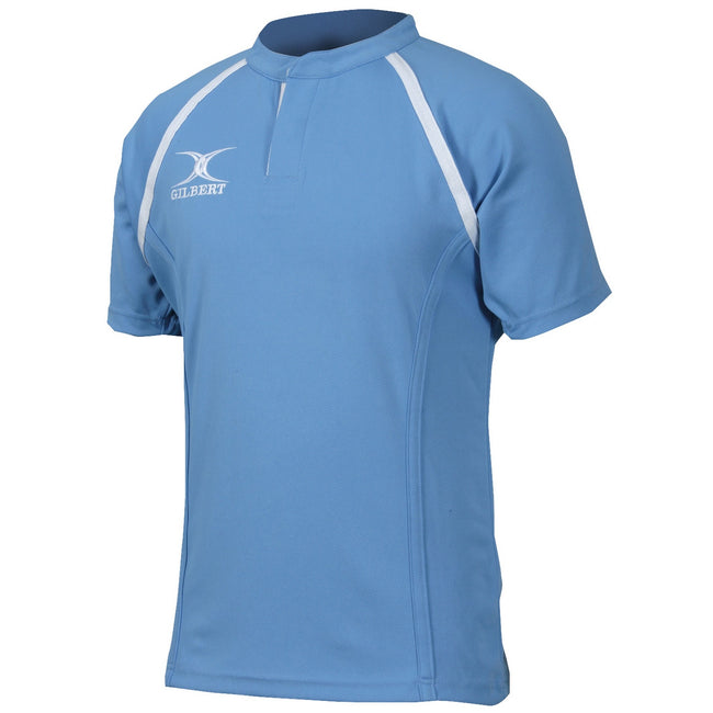 Sky - Front - Gilbert Rugby Childrens-Kids Xact Match Short Sleeved Rugby Shirt