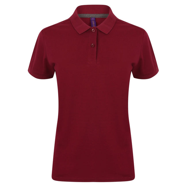Burgundy - Front - Henbury Womens-Ladies Micro-Fine Short Sleeve Polo Shirt