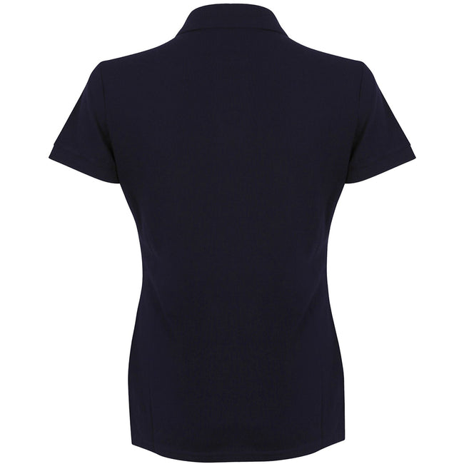 Navy - Back - Henbury Womens-Ladies Micro-Fine Short Sleeve Polo Shirt