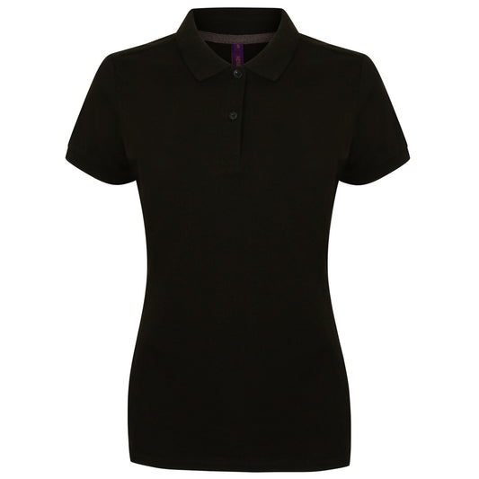 Black - Front - Henbury Womens-Ladies Micro-Fine Short Sleeve Polo Shirt