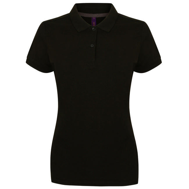 Black - Front - Henbury Womens-Ladies Micro-Fine Short Sleeve Polo Shirt