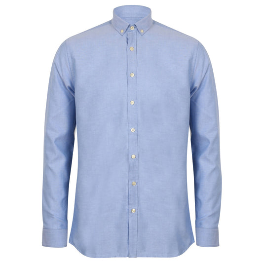 Blue - Front - Henbury Mens Modern Long Sleeved Oxford Shirt