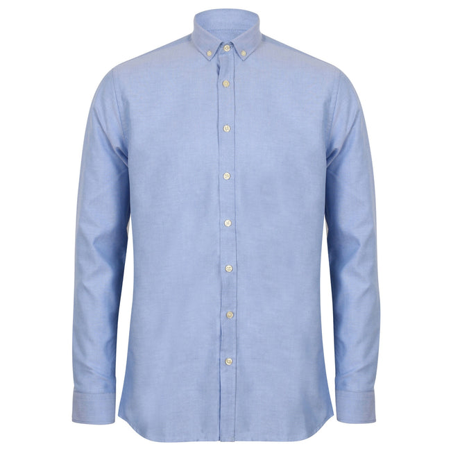 Blue - Front - Henbury Mens Modern Long Sleeved Oxford Shirt