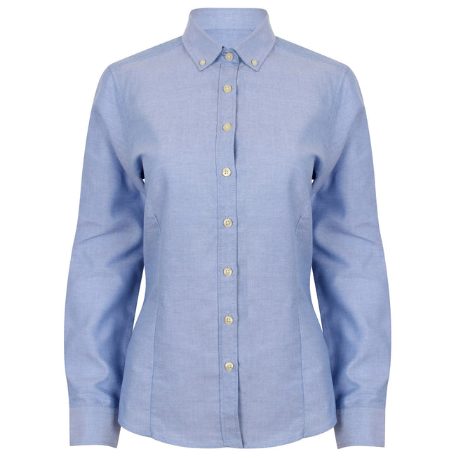 Blue - Front - Henbury Womens-Ladies Modern Long Sleeve Oxford Shirt