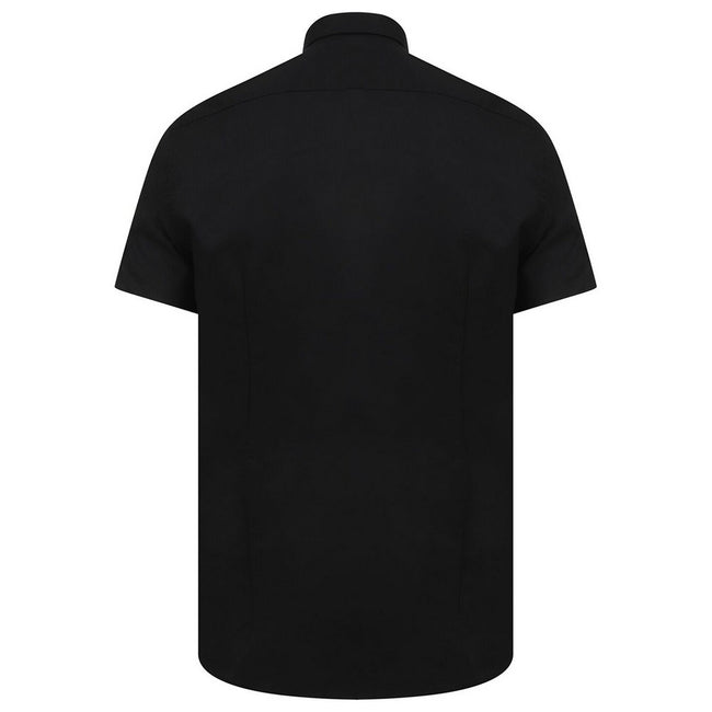 Black - Back - Henbury Mens Modern Short Sleeve Oxford Shirt