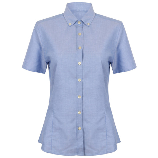 Blue - Front - Henbury Womens-Ladies Modern Short Sleeve Oxford Shirt