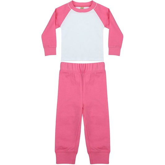 Candyfloss Pink-White - Front - Larkwood Baby Unisex Pyjama Top & Bottoms Set