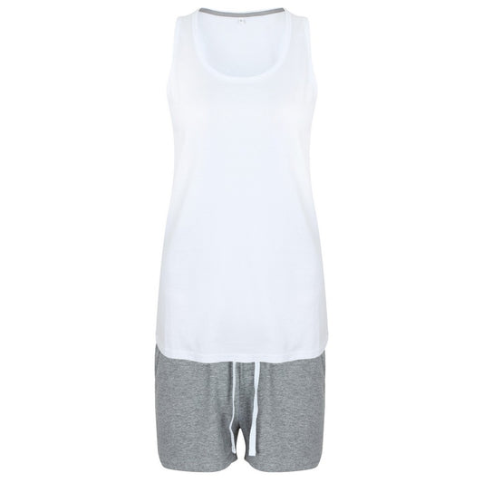 White-Heather Grey - Front - Towel City Womens-Ladies Pyjama Vest And Shorts Set