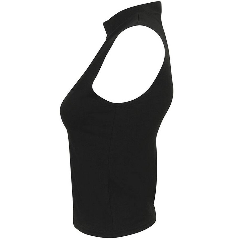 Black - Lifestyle - Skinni Fit Womens-Ladies High Neck Crop Sleeveless Vest Top