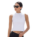 White - Back - Skinni Fit Womens-Ladies High Neck Crop Sleeveless Vest Top