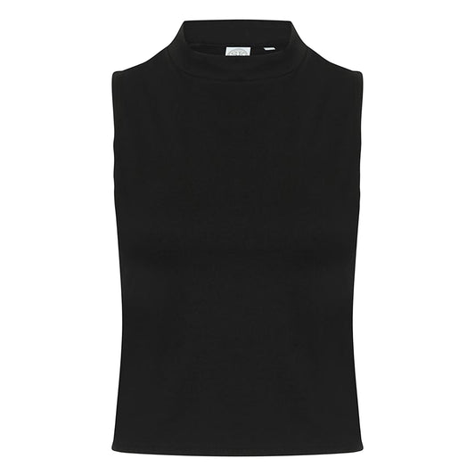 Black - Front - Skinni Fit Womens-Ladies High Neck Crop Sleeveless Vest Top