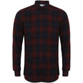 Burgundy Check - Front - Skinni Fit Mens Brushed Check Casual Long Sleeve Shirt