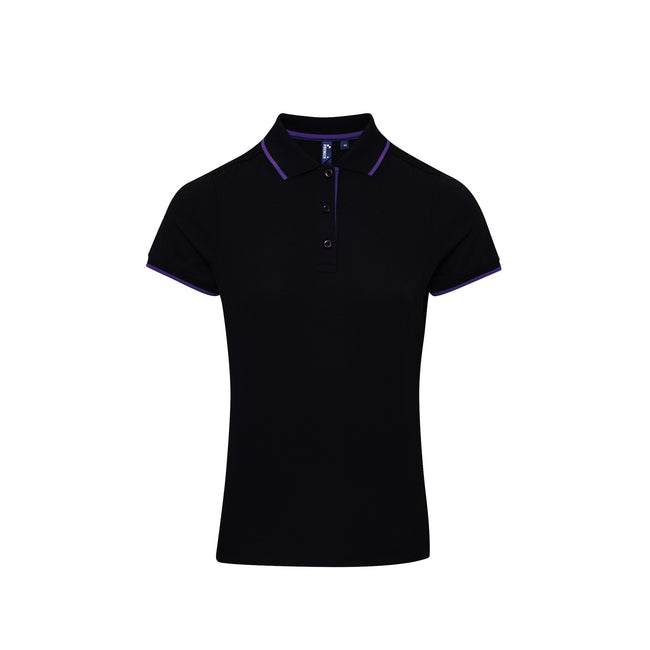 Black-Purple - Front - Premier Womens-Ladies Contrast Coolchecker Polo Shirt