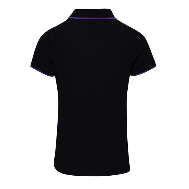 Black-Purple - Side - Premier Womens-Ladies Contrast Coolchecker Polo Shirt