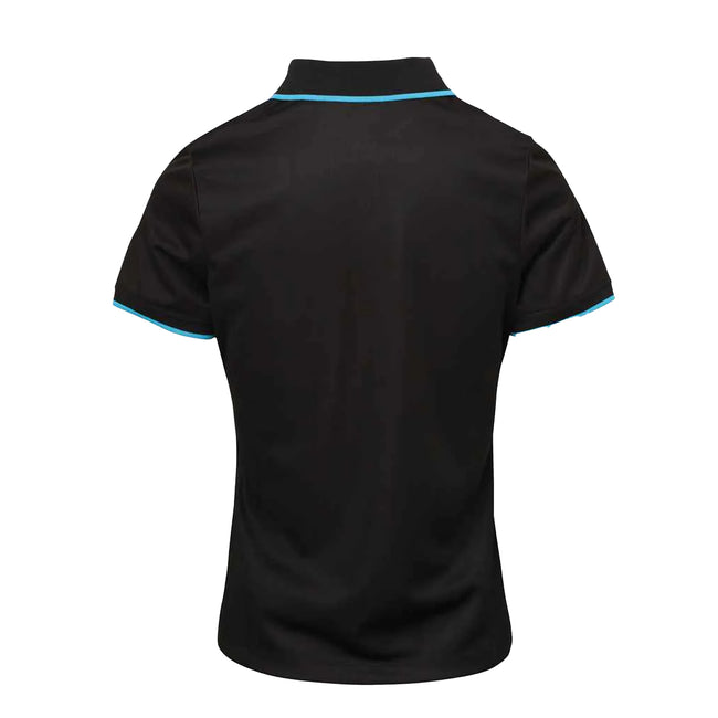 Black-Turquoise - Back - Premier Womens-Ladies Contrast Coolchecker Polo Shirt