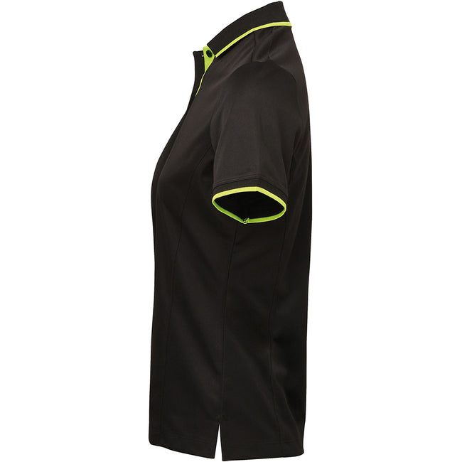 Black-Lime - Side - Premier Womens-Ladies Contrast Coolchecker Polo Shirt