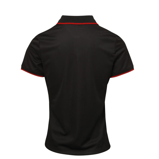 Black-Red - Back - Premier Womens-Ladies Contrast Coolchecker Polo Shirt