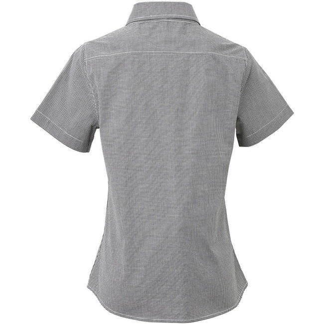 Black-White - Back - Premier Womens-Ladies Microcheck Short Sleeve Cotton Shirt