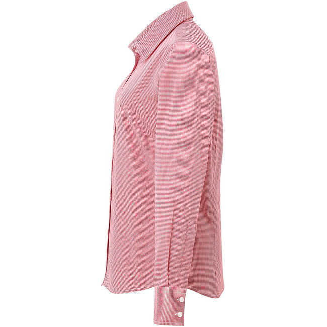 Red-White - Back - Premier Womens-Ladies Microcheck Long Sleeve Shirt