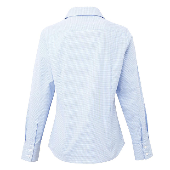 Light Blue-White - Back - Premier Womens-Ladies Microcheck Long Sleeve Shirt