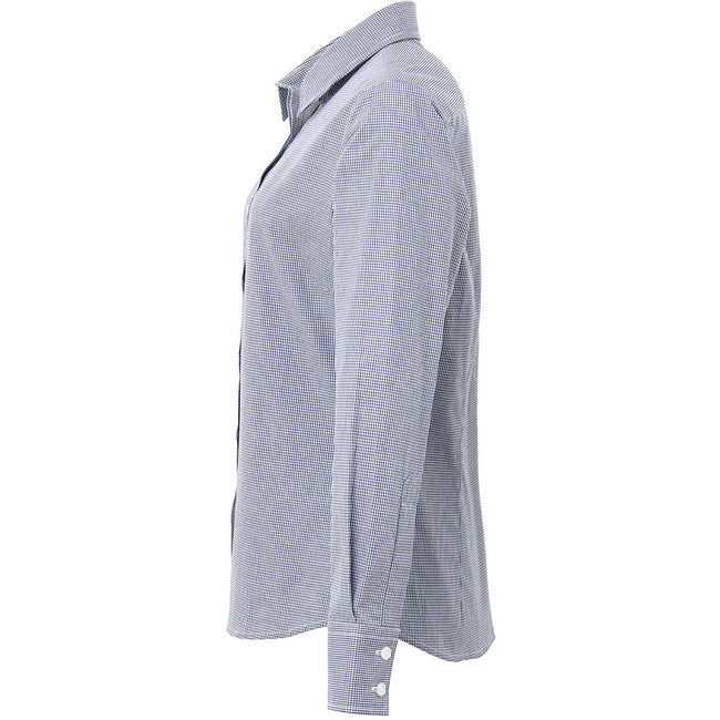 Navy-White - Side - Premier Womens-Ladies Microcheck Long Sleeve Shirt