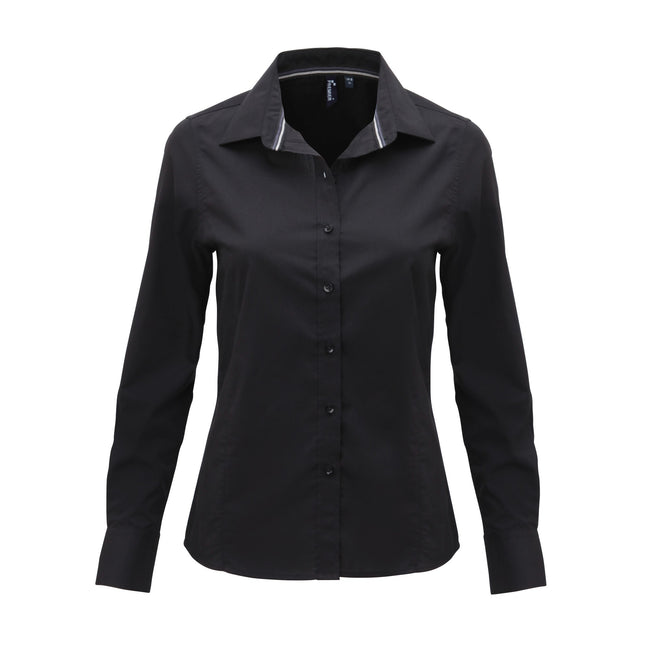 Black - Front - Premier Womens-Ladies Friday Fitted Long-Sleeved Shirt